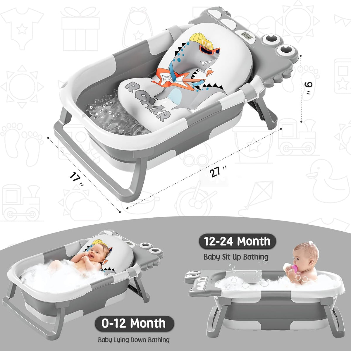 BAÑERA PLEGABLE PORTTIL PARA BEBE +TERMOMETRO INCLUIDO