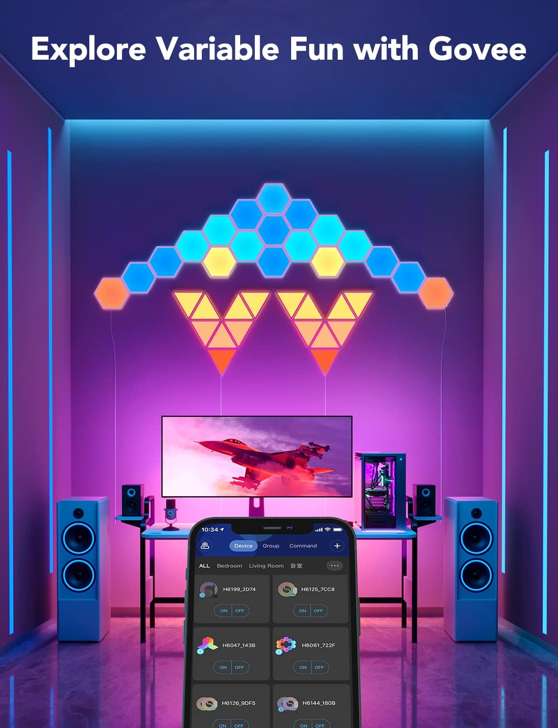 PANELES DE LUZ HEXAGONALES RGBIC