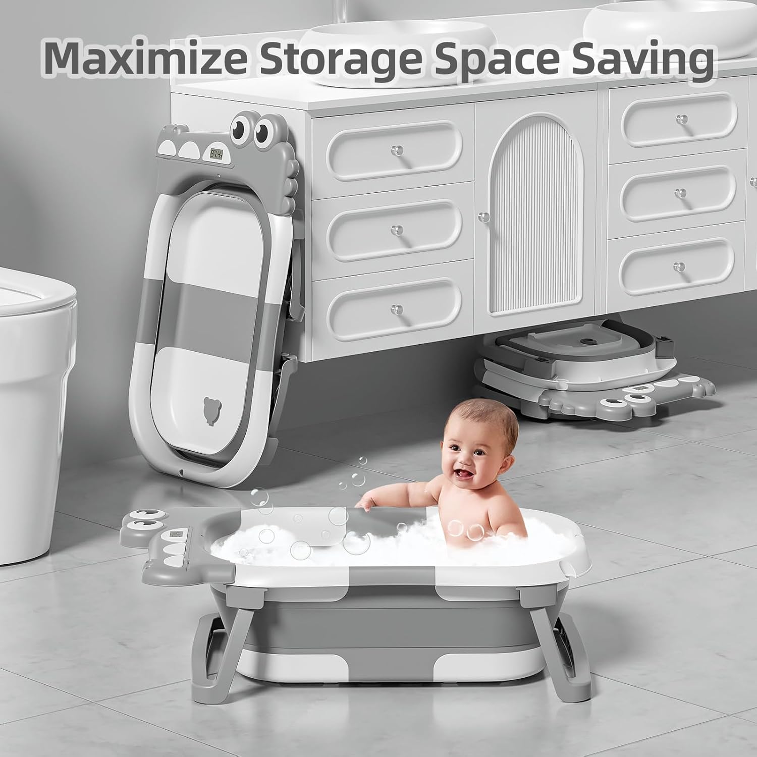 BAÑERA PLEGABLE PORTTIL PARA BEBE +TERMOMETRO INCLUIDO