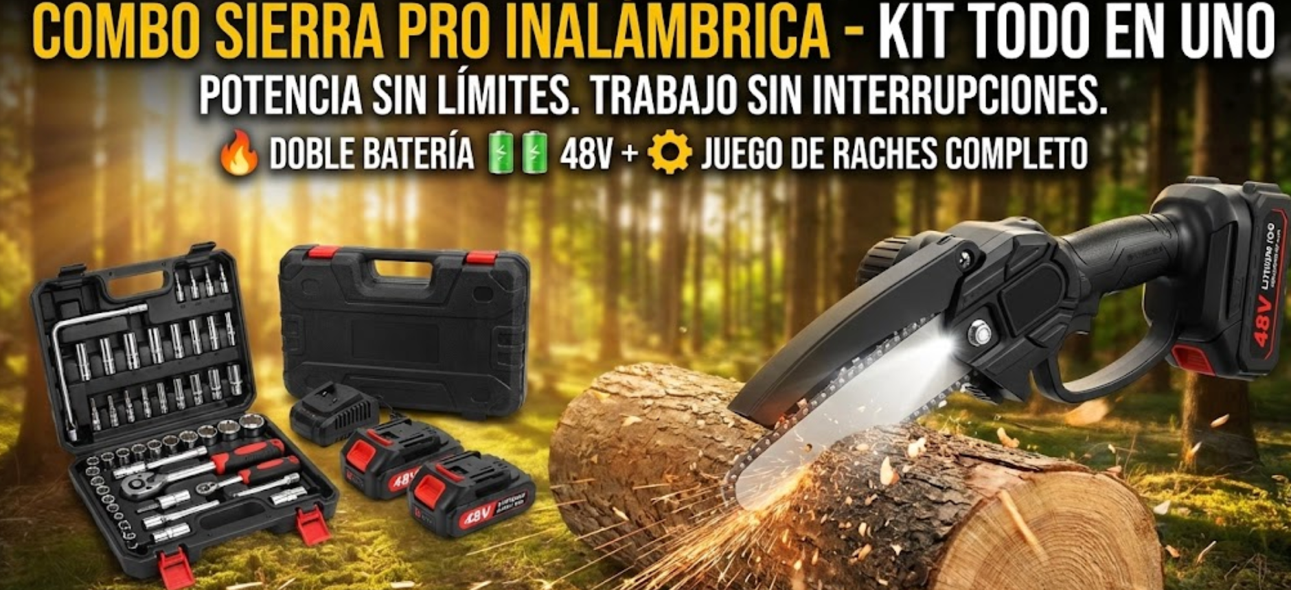 Sierra PRO Inalámbrica con 2 Baterías 🔋🔋 + Juego de Raches ⚙️ – Kit Completo Listo para Trabajar🚀